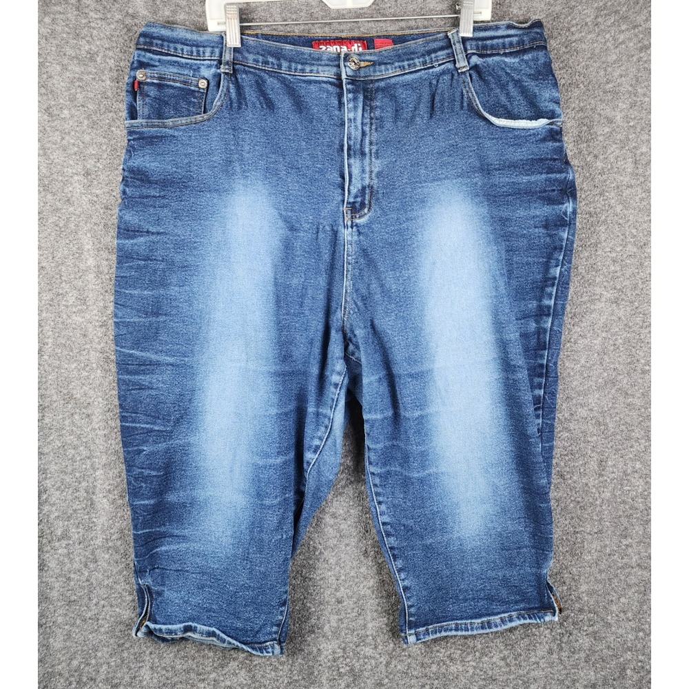 Zana-Di Capri Jeans Mens 22 Blue Medium Wash Stretch Denim Cropped Side Slit